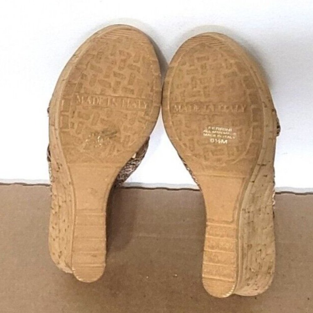 Italian Shoemakers Ferrini Cork Wedge Sandals Size 6.5 Boho Summer Festival - Picture 7 of 10
